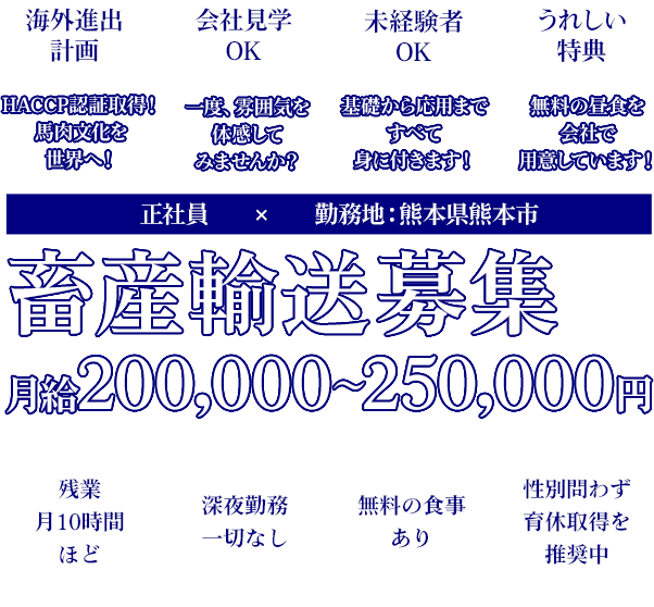 20～30代の早い昇給を望む意欲のある方、未経験から技術者へ、将来性と高収入を得る仕事！畜産輸送募集　正社員